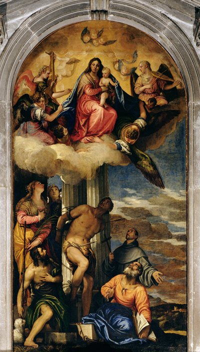 Virgin and Child with angel musicians and Saints by Paolo Veronese